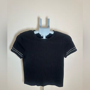 Zara Trafaluc Black Top with pearl sleeves Size Small Women